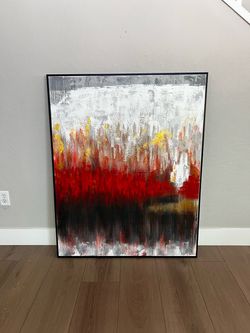 50x40 EXTRA LARGE Black/White/Grey/Red Textured Canvas Art w/ Floating Frame
