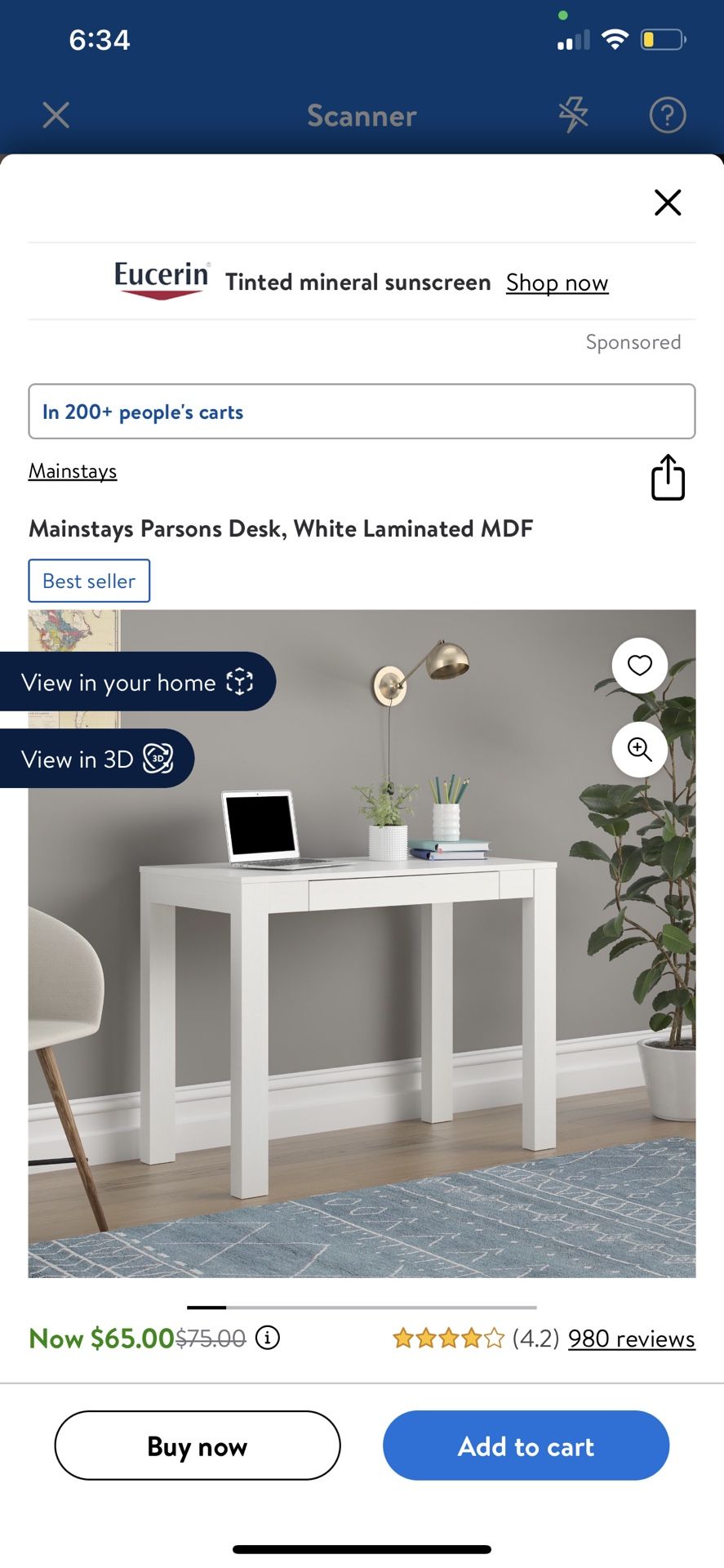 Mainstays Parsons Desk, White Laminated MDF