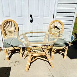 Coastal Glass-Top Dining Set — Table + 6 Rattan Chairs, Great for Beach House