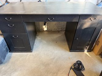 Black Wood Executive Desk with Drawers