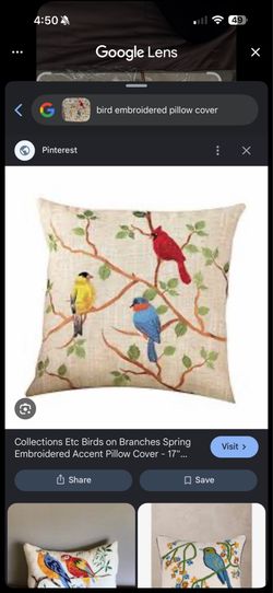 2 Pillow Covers - Embroidered Bird - 16x16 Embroidered Bird Throw Pillow Cover – Cardinal, Bluebird & Goldf
