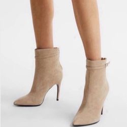 Reiss Women's Ashton Suede Heeled Ankle Boots Biscuit Size 12