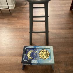 Wooden Barstool  & Footstool