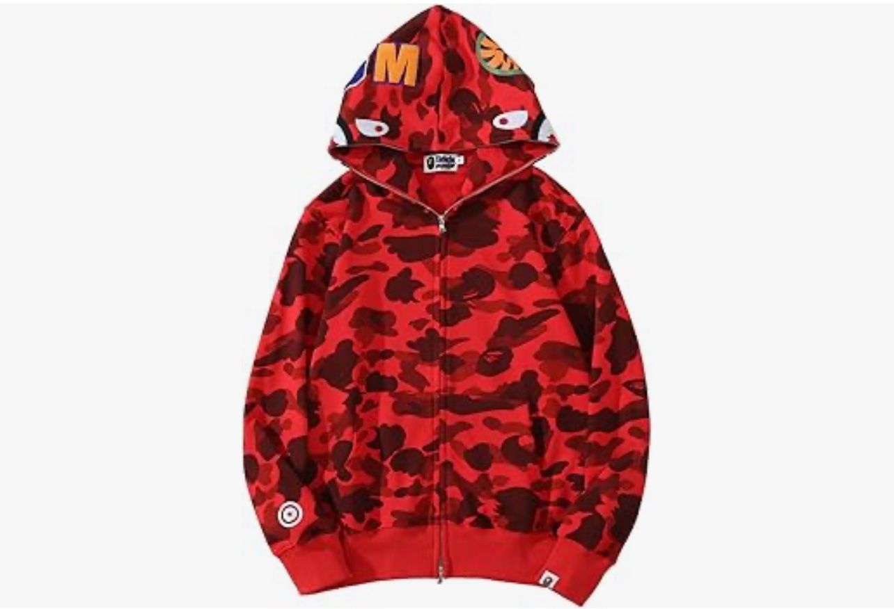 bape Shark Full Zip Up Hoodie, Camo Sweatshirt For Men Women, Hip Hop Cotton Zipper Hooded For Youth Teenagers