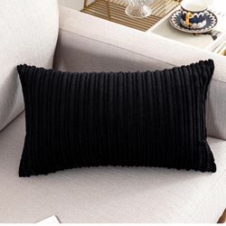 UGASA Velvet Lumbar Throw Pillow Cover, Both Sides Corduroy Striped 12x20”
