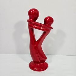 Hand Carved Red Soapstone Figurine Dancing Couple Embracing Sculpture 10 In