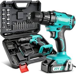 Cordless Drill, Electric Power Drill & Bits Set w/Charger& Battery
with 1 Battery