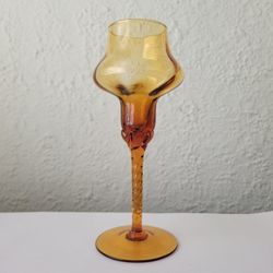 VINTAGE 1960s MCM Hollywood Amber Blown Glass Candle Holder 9". Pre-owned, good condition