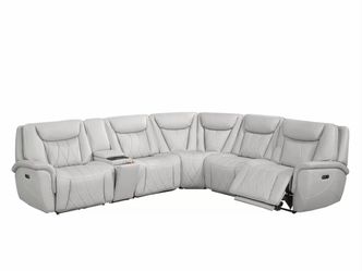 New Top Grain Leather Power Reclining Sectional Couch w/ Adjustable Positions & Wireless Charging!