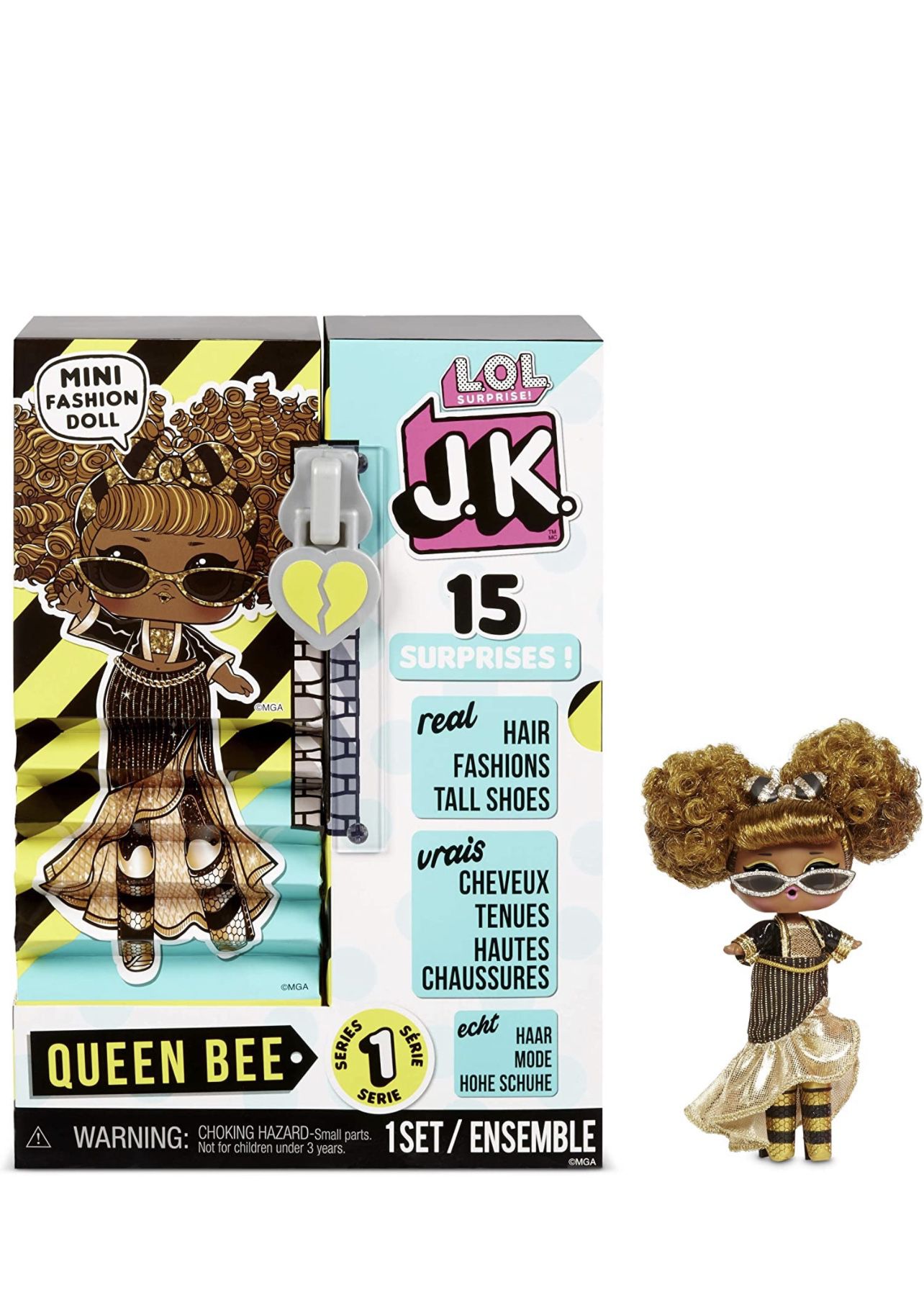 LOL Surprise JK Mini Fashion Doll Queen Bee with 15 Surprises Including Dress Up Doll Outfits, Exclusive Doll Accessories - Girls Gifts Toys and Mix M