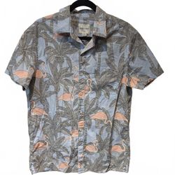 American Eagle Flex Men’s M Blue Tropical Flamingo Button-Up Shirt