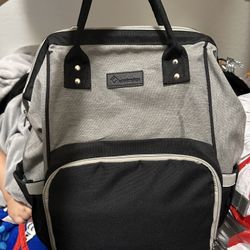 Grey And Black Backpack Diaper Bag