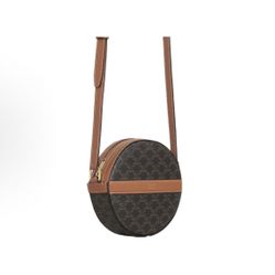 CELINE Triomphe Classic Full Print Old Flower Canvas Lambskin Round Cake Bag Coin Purse Crossbody Shoulder Bag(203)03