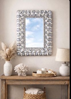 Handmade Silver and White Seashell Wall Mirror