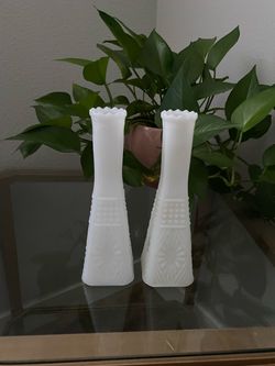 Pair of Vintage Milk Glass Candleholders