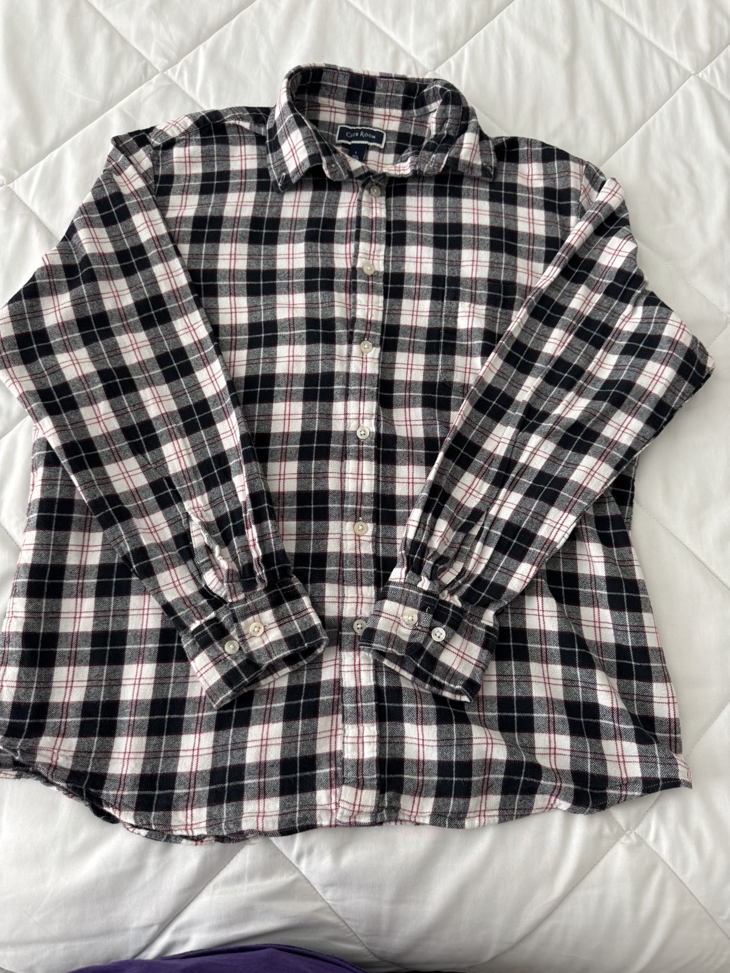 Chaps Performance Flannel Shirt Mens Size L Button Down Long Sleeve Black Plaid