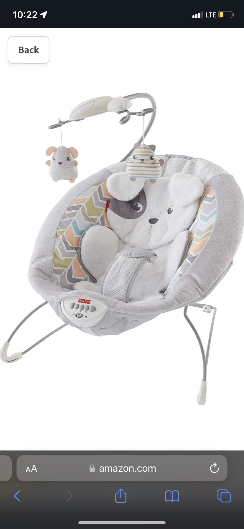 Fisher-Price Sweet Snugapuppy Deluxe Bouncer, Portable Bouncing Baby Seat with Overhead Mobile, Music, and Calming Vibrations