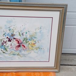 Framed Floral Watercolor Painting 