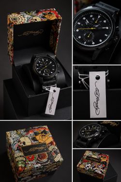Ed Hardy Men’s Black Chronograph Watch – Brand New in Box