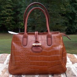 GaBaagns Alligator Handbag - Rich Dark Brown - Gold tone hardware - Shoulder Strap Included