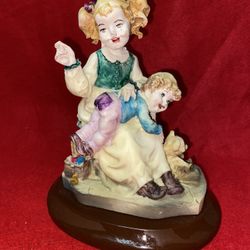 7 Inch x 5 Inch Painted Alabaster Boy & Girl Figurine Imported From Greece