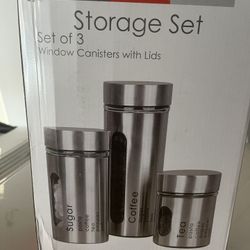 NEW CRYSTALINE HOUSEWARE S® Set of 3 Storage Set Window Canisters with Lids