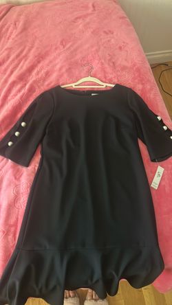 Black Mini Dress with Pearl Button Sleeves