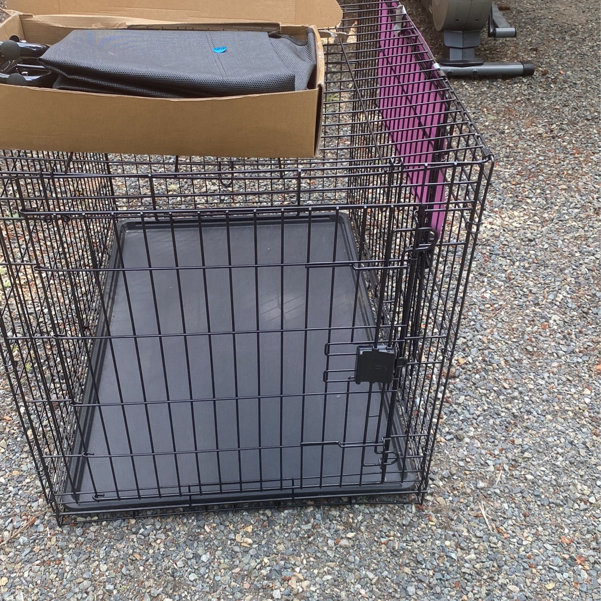 Large Dog Cage, Training Bed And Bowls