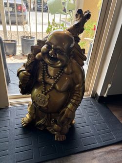 Large Laughing Buddha Statue Gold Tone