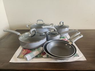 10-piece Cook's Porcelain Nonstick Cookware gray Pots & Pans Skillets Glass Lid