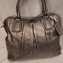 Coach Kristin Leather Top-Zip Metallic Satchel. 