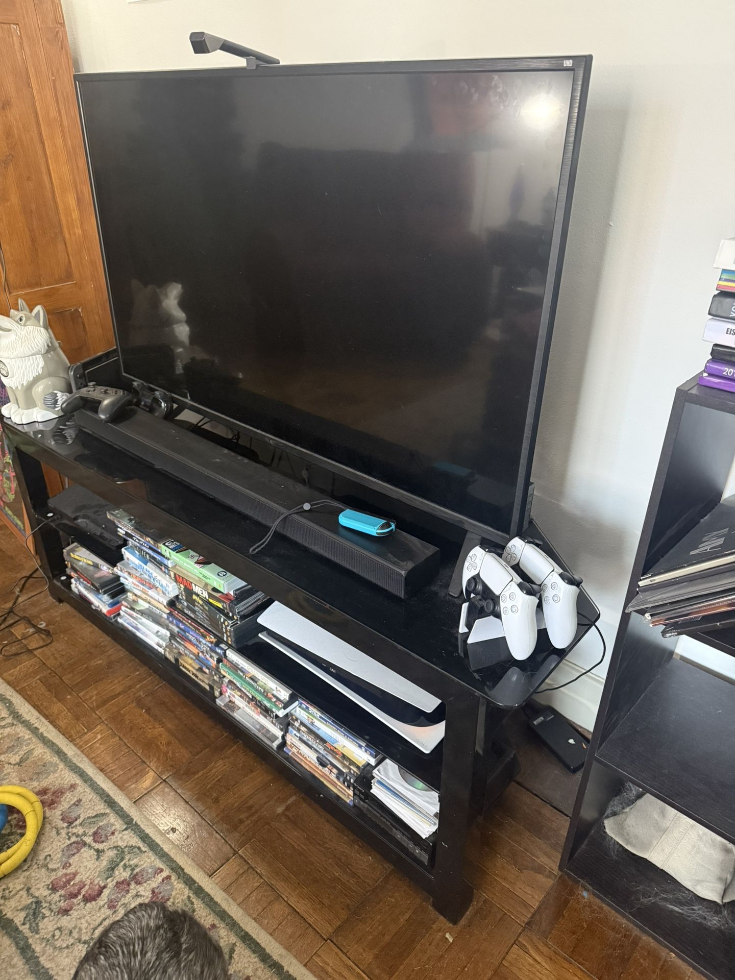 Metal TV Stand With Glass Shelves (all black)