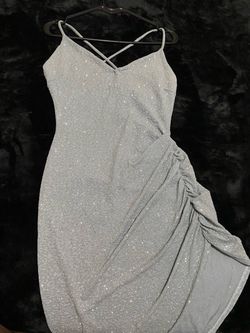 Silver Glitter Mini Dress with Ruched Side