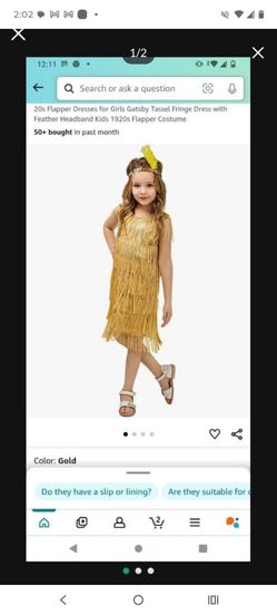 Girls Gold 1920s Flapper Costume Dress