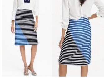 J Crew Colorblock striped skirt size 4 E7384 Navy