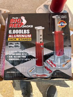 Big Red Aluminum Jack Stands — 3-Ton Capacity, Locking Support Pins, Red/Silver, 1 Pair, Model# T43004