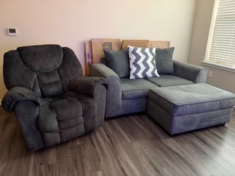Loveseat, ottoman & recliner