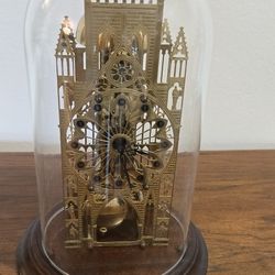 Vintage York Minster Cathedral Skeleton Clock With Glass Dome