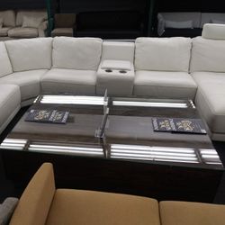 White Leather Sectional 7 Pieces