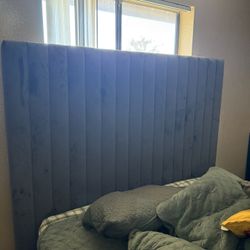 Grey  Upholstered Queen Bed Frame 