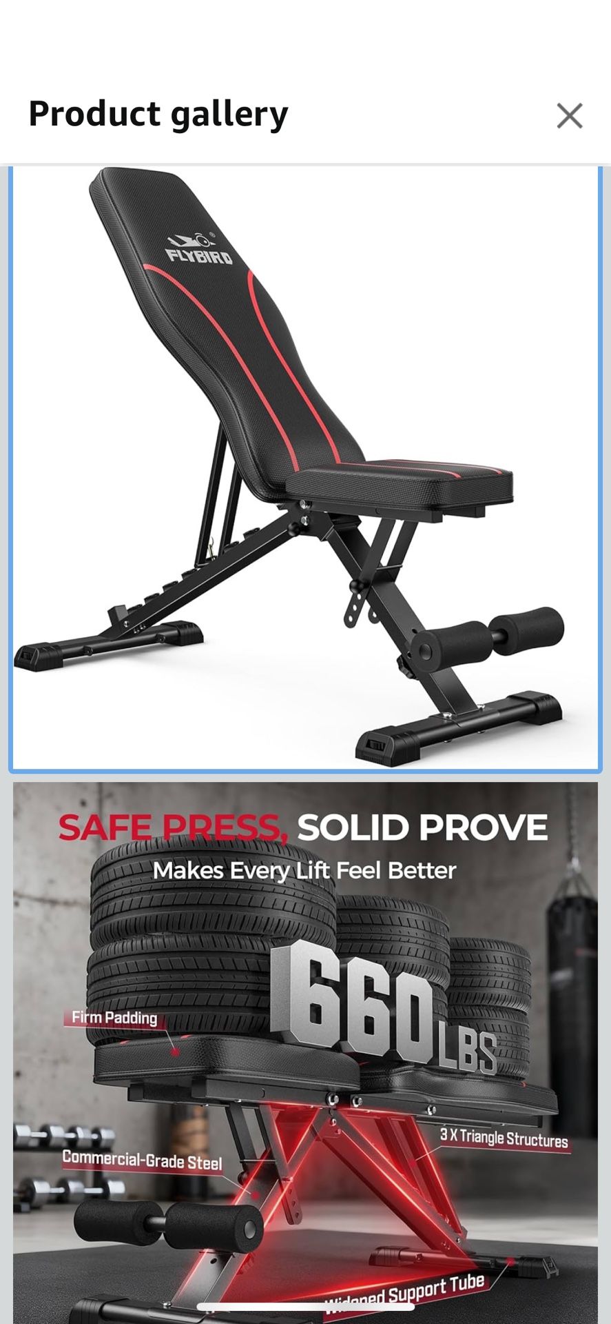 FLYBIRD Adjustable Bench,Utility Weight Bench for Full Body Workout- Multi-Purpose Foldable Incline Bench (Black)