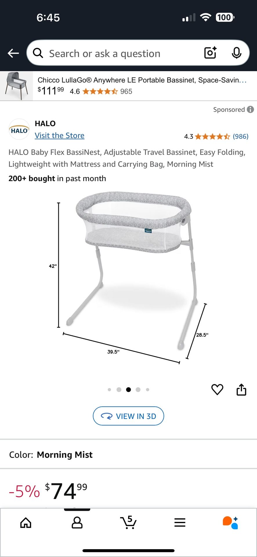 Halo Flex Bassinet $70
