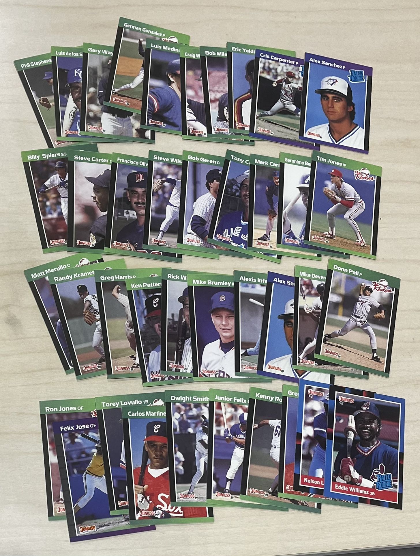 1989 Donruss Rookie Lot – 39 Cards – Gregg Olson, Rogers, Felix Jose +