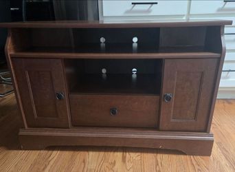 Brown Wood TV Stand with Cabinet Storage