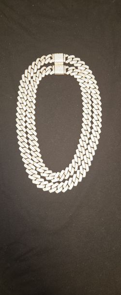 Two 16mm Sterling Silver Moissanite Cuban Chains