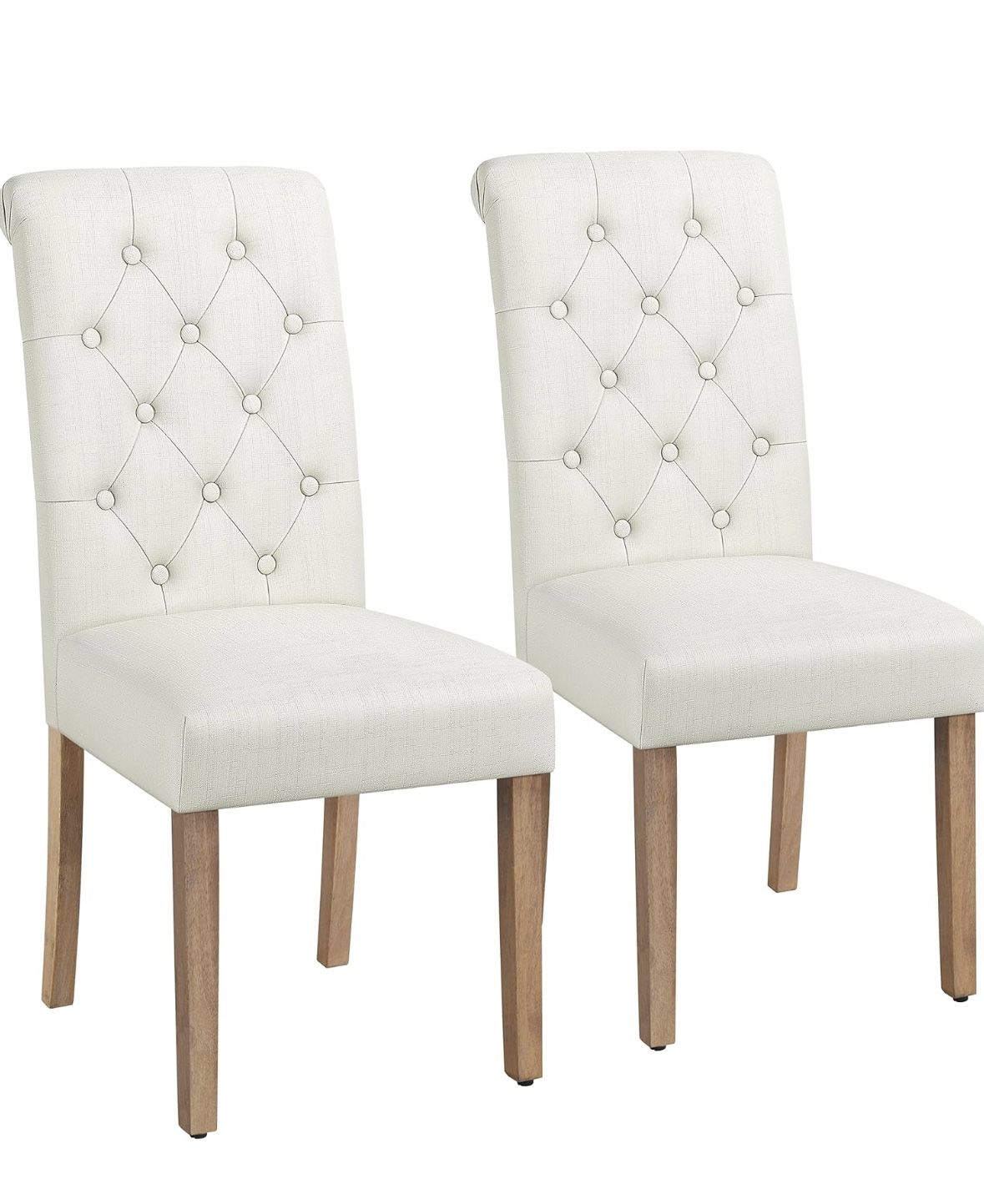 Tufted Dining Chairs Button Parsons Diner Chair Upholstered Fabric Dining Room Chairs with Solid Wood. 2 Pcs Beige