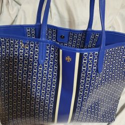Tory Burch Blue Stripe Gemini Link Tote Bag