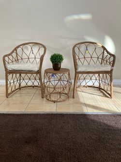 3 pieces wicker woven chat patio color: tan/ivory
