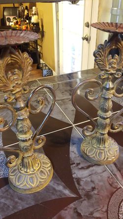 2 heavy wrought iron candle holders