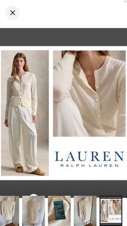 Lauren Ralph Lauren silk/cashmere blend crewneck cardigan sweater in cream (L)